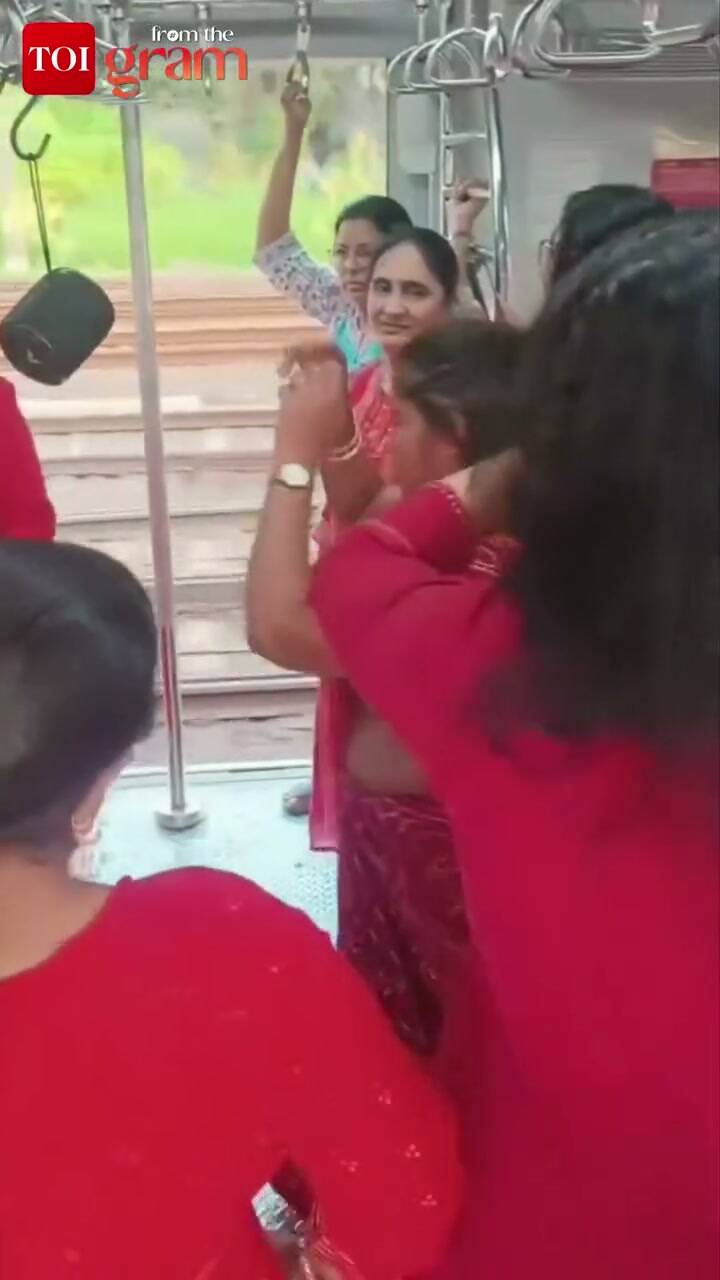 Group of women perform garba inside Mumbai local train