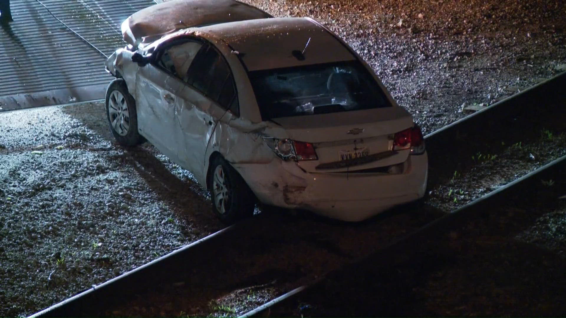 Northwood crash sends car onto railroad tracks overnight