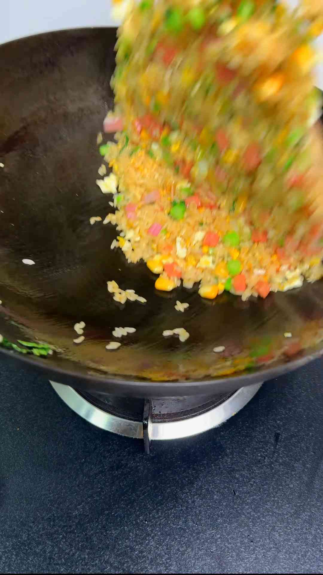 Spam fried rice with greens and sweet corn