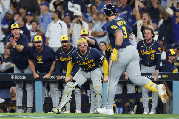 Bauers' epic homer rocks Dodgers in Game 3 as Brewers seize 3-0 NLCS lead