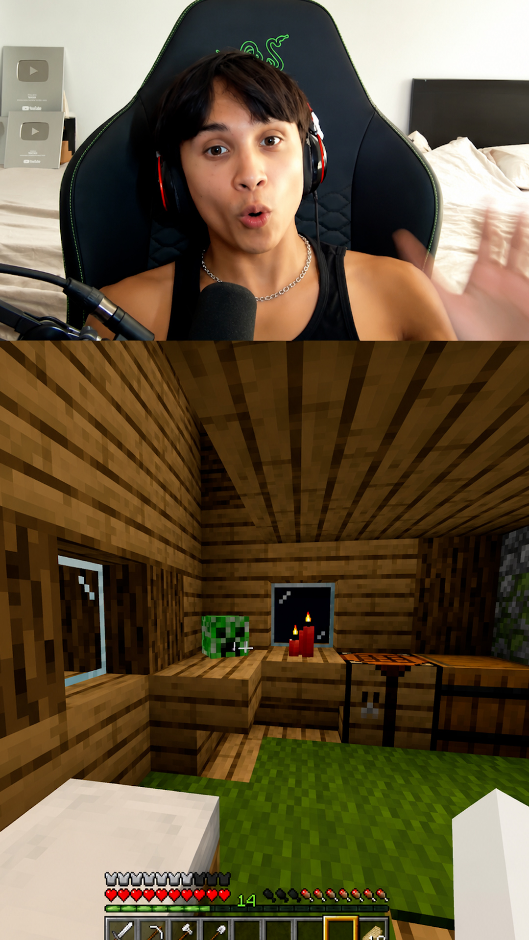 Creepers appear outside a window at night in Minecraft