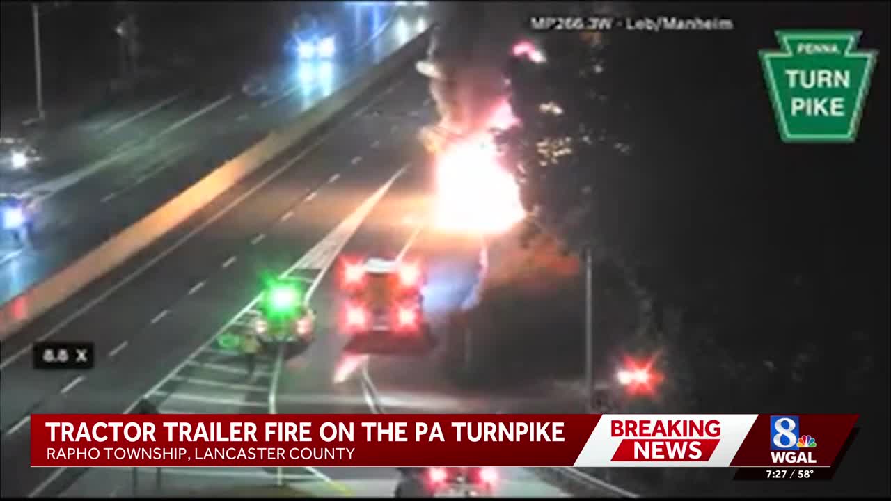 Flames engulf vehicle on Pennsylvania Turnpike in Lancaster County