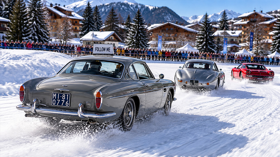 Rare supercars and racing legends take over a frozen Swiss lake
