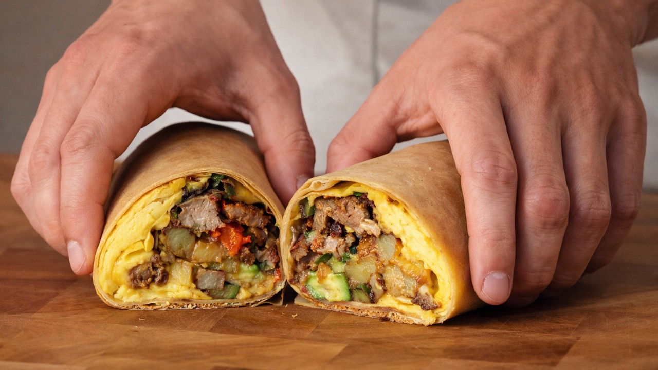 He turned a simple breakfast into a massive homemade burrito