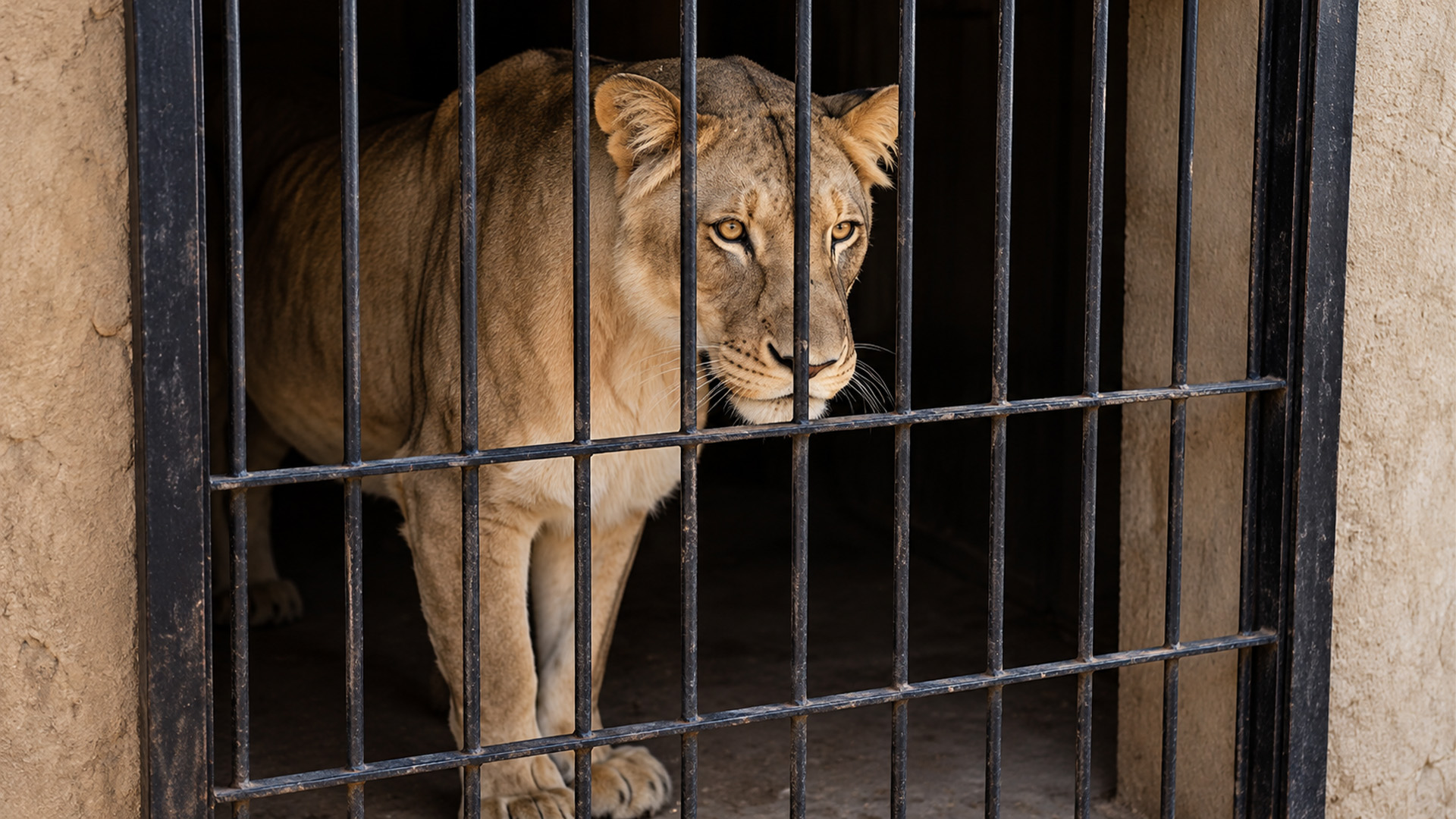 Behind bars with a restless lioness