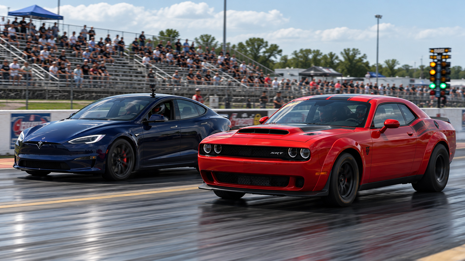 1,200HP Dodge Demon battles Tesla Model S Plaid drag race