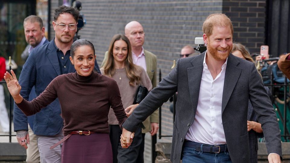 Meghan, Duchess of Sussex, and Prince Harry, Duke of Sussex, arrive at Himmah Hub in Nottingham on Thursday. - Dominic Lipinski/Getty Images