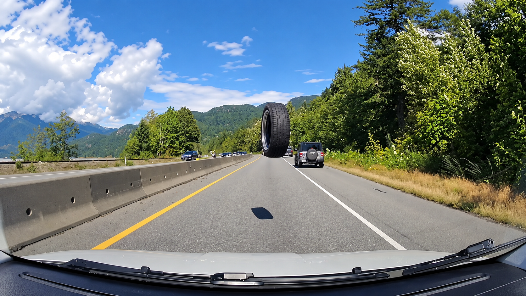 Watch what happens when someone loses a tire and it goes flying at full ...