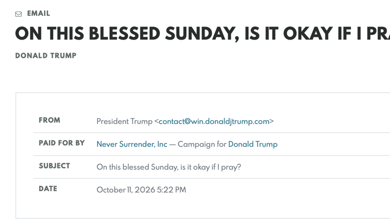 Trump uses AI image of himself praying in fundraising email
