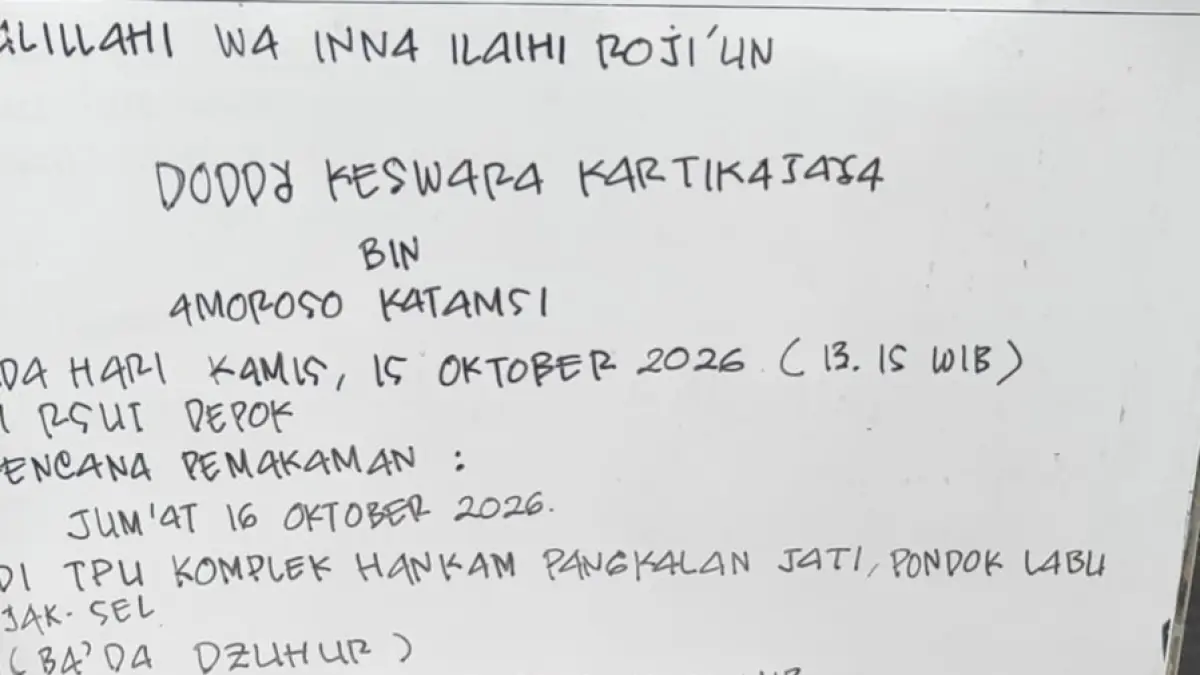 Jenazah Doddy Katamsi dimakamkan di TPU Komplek Hankam, Jumat besok