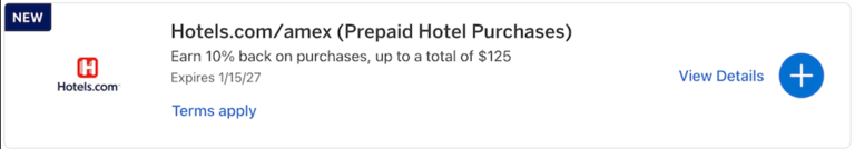 New Amex offer: Earn 10% back on prepaid Hotels.com bookings [Targeted]