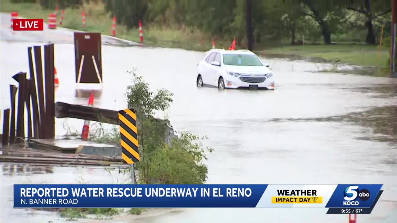 Reported water rescue underway as water floods road in El Reno