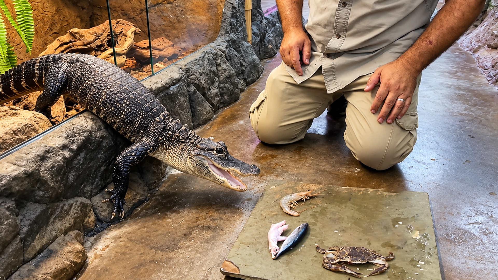 Gator gets so excited for food he bites his keeper’s leg