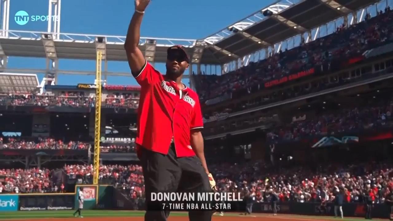 Moment: NBA star Mitchell throws out first pitch at ALCS Game 3