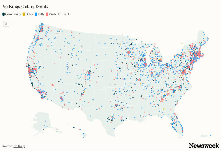 Map shows locations of 'No Kings' events as midterm early voting starts