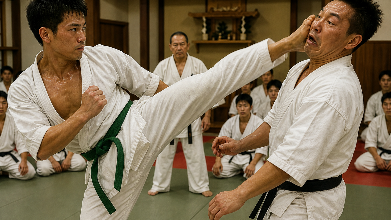 Karate black belt takes three head kicks from a green belt in his first ...