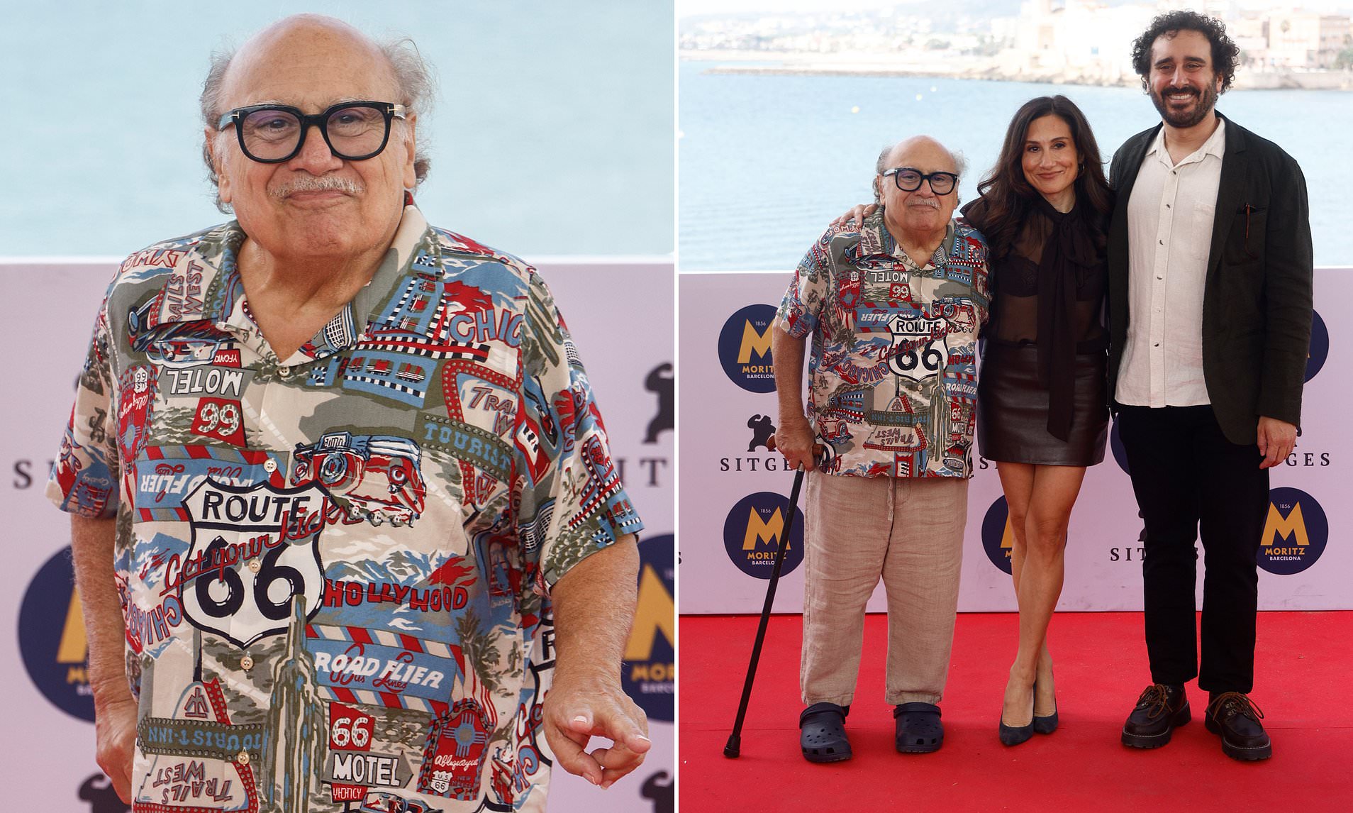 Danny DeVito, 81, uses a walking stick on the red carpet as he makes a ...