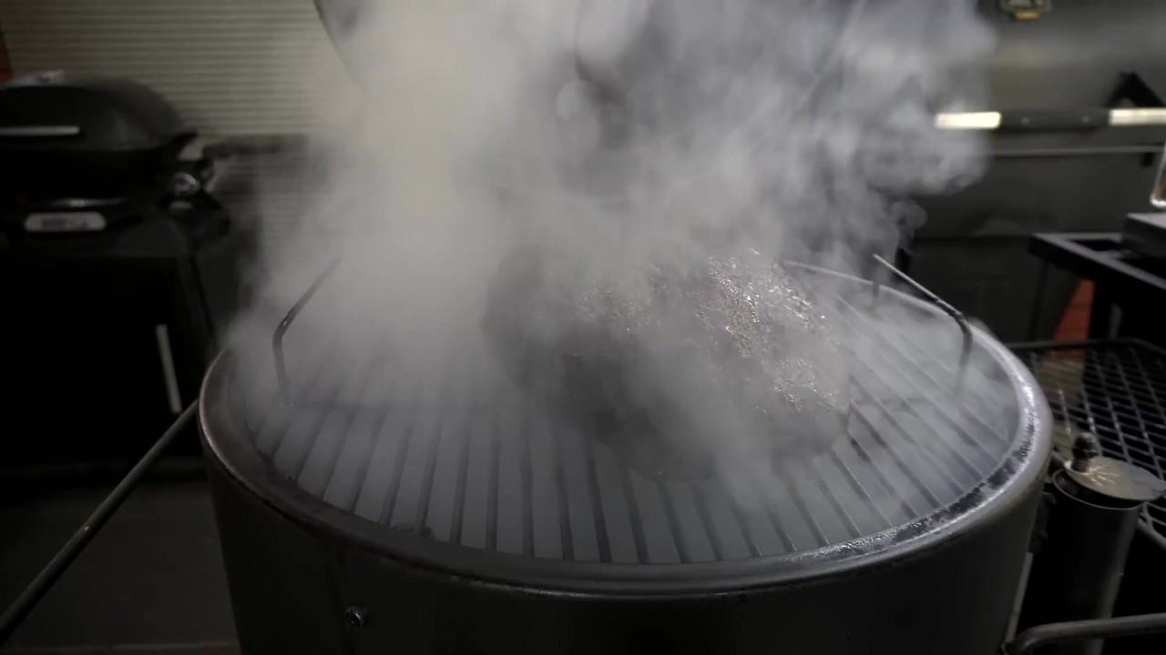 Aaron Palmer smokes a Kiwami Wagyu brisket in a drum smoker at 350°F
