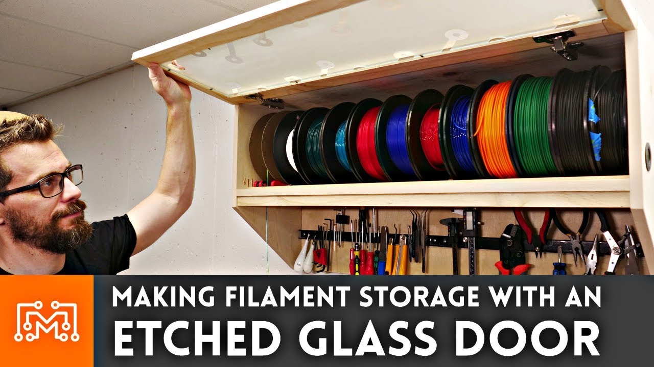 Building filament storage with an etched glass door