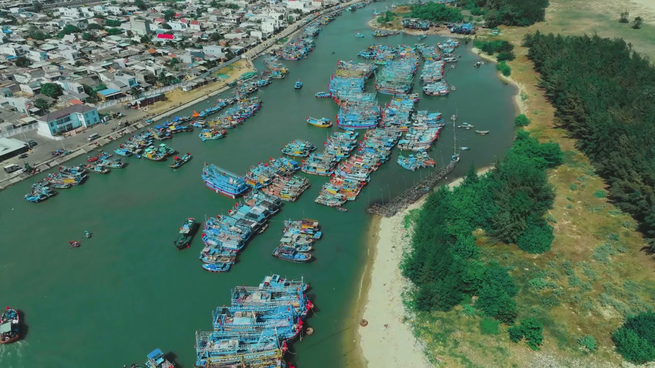 Binh Chau Port, Vietnam: Drone views of fishing boats and coastal scenery