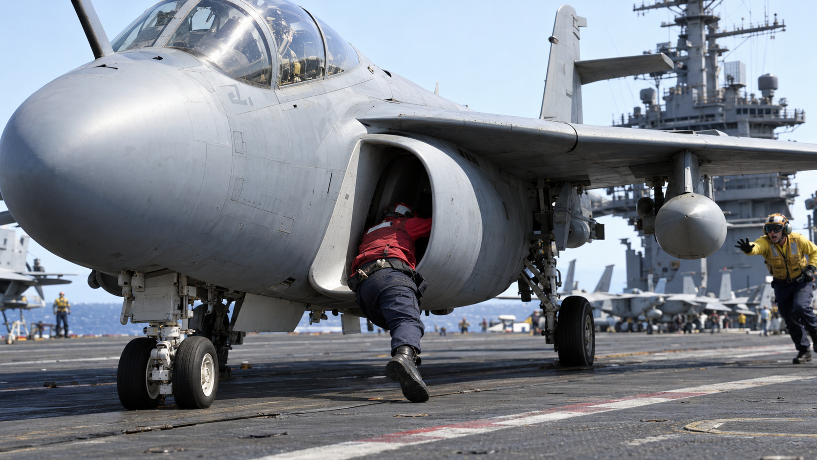 A Navy sailor was sucked into a running jet engine. He somehow survived