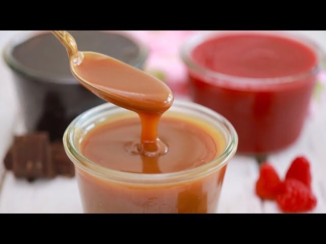 Delicious homemade ice cream sauces: Chocolate, raspberry, and butterscotch