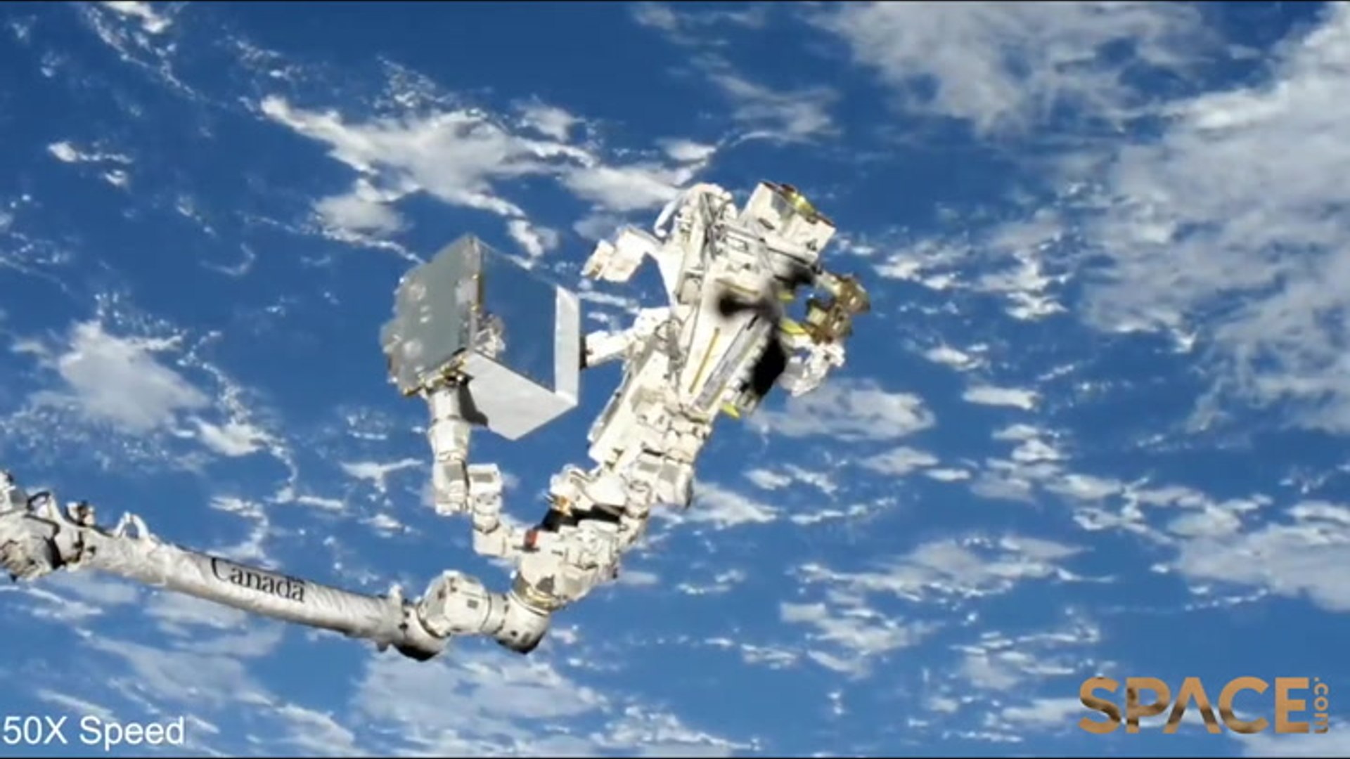 Time-lapse of space station robot dancing with dust collector