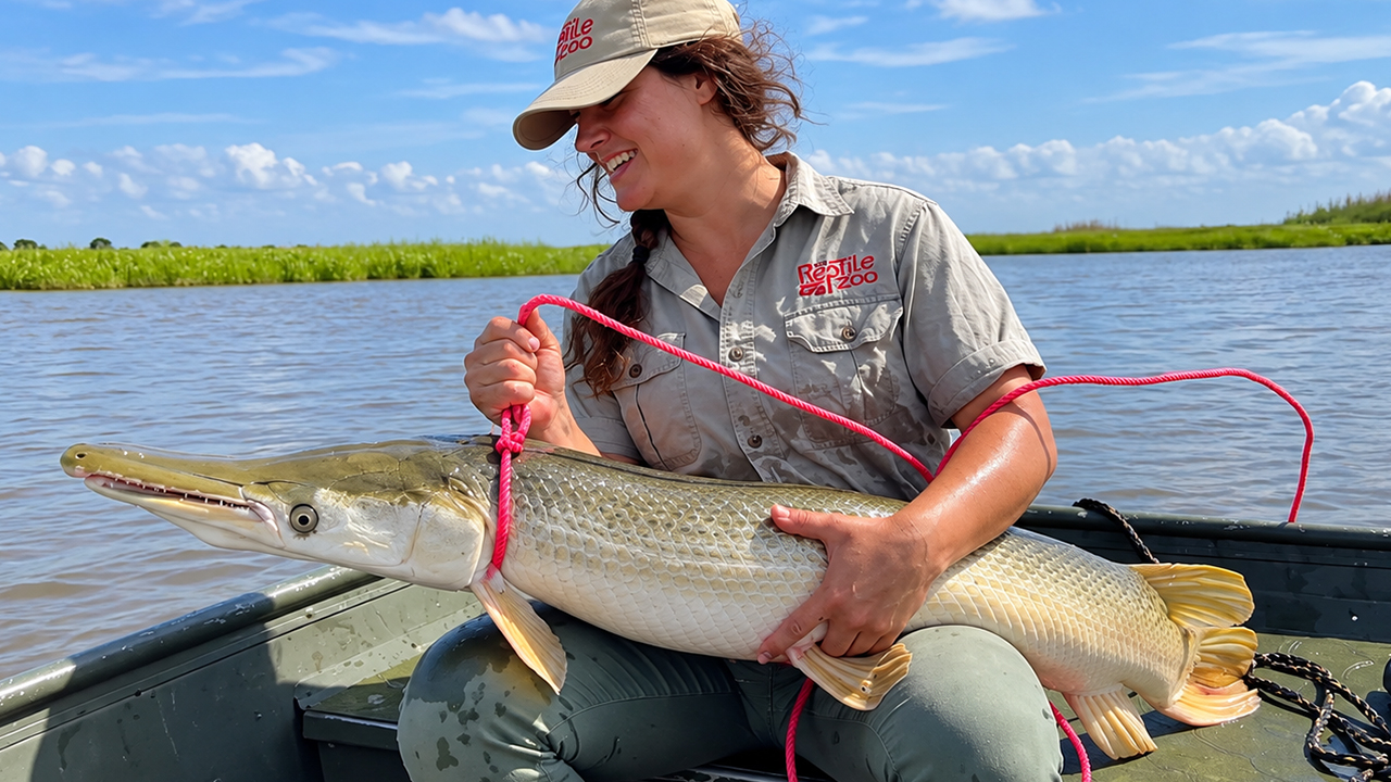 Catching this alligator gar feels like pulling up dinosaur