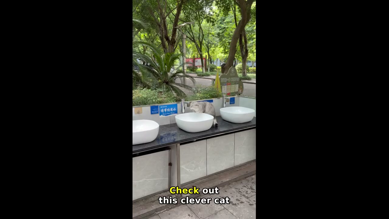 Cat activates motion-sensor faucet to drink water in Chongqing