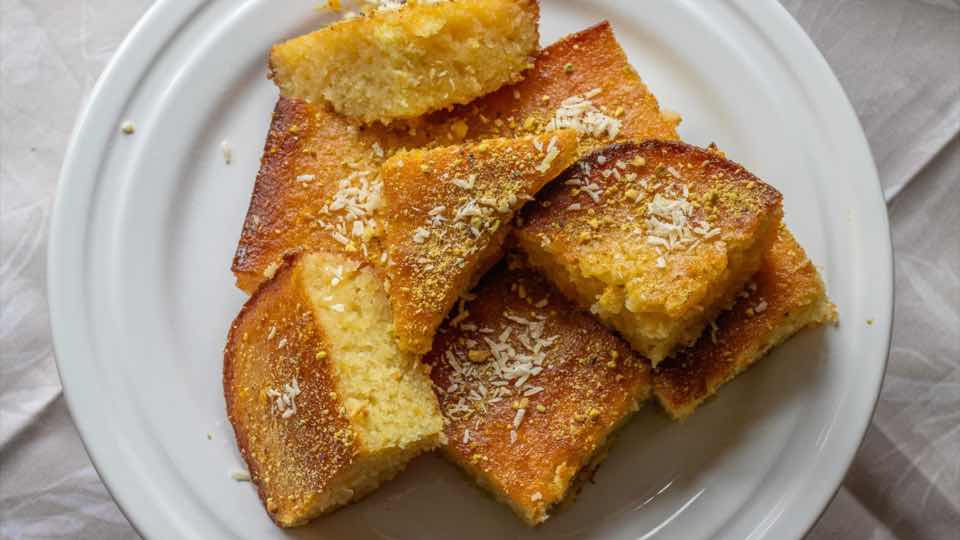 Revani: Turkish semolina cake soaked in orange syrup