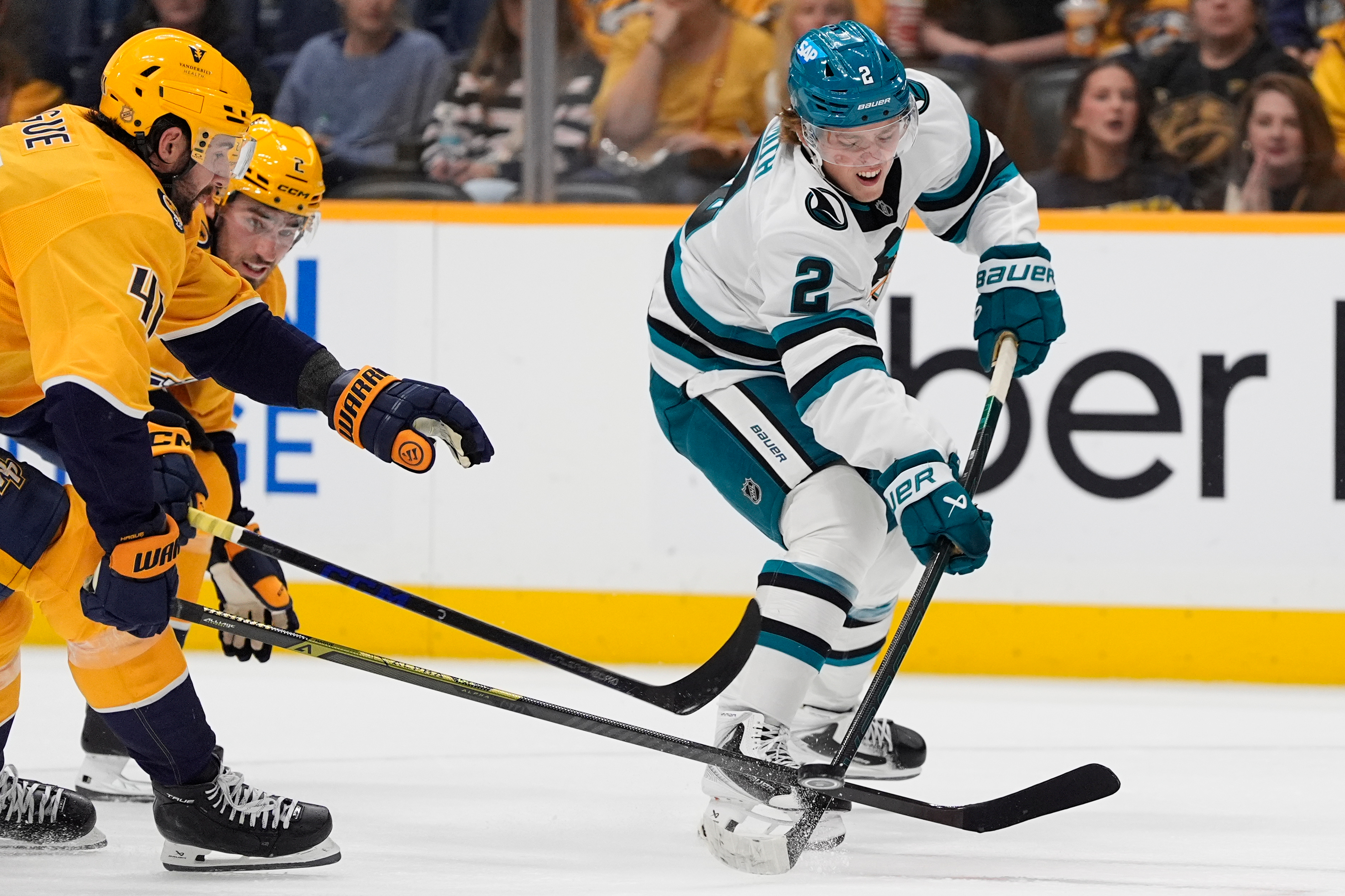 Celebrini scores lone shootout goal to lift the Sharks past the ...