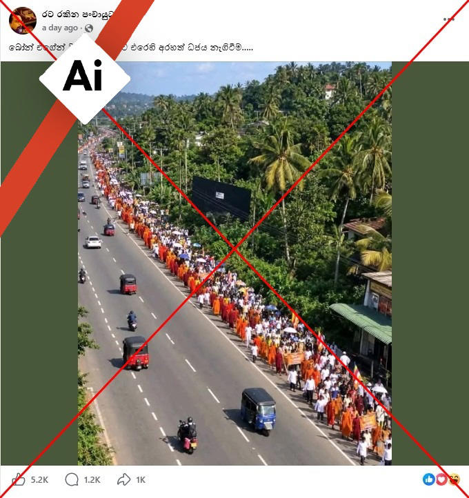 Fabricated AI image of Buddhist monk's protest misleads users in Sri Lanka