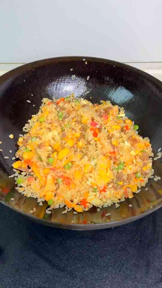 Beef and egg fried rice with restaurant style flavor
