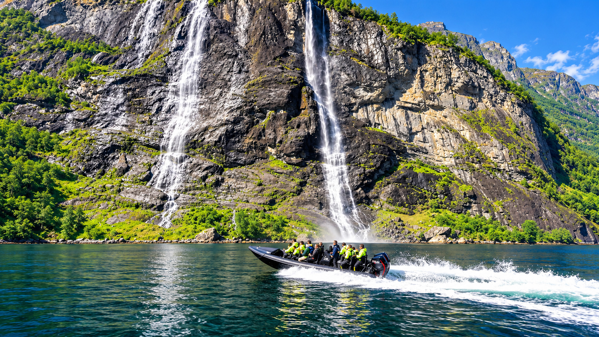 How close can a RIB boat get to Geirangerfjord's waterfalls?