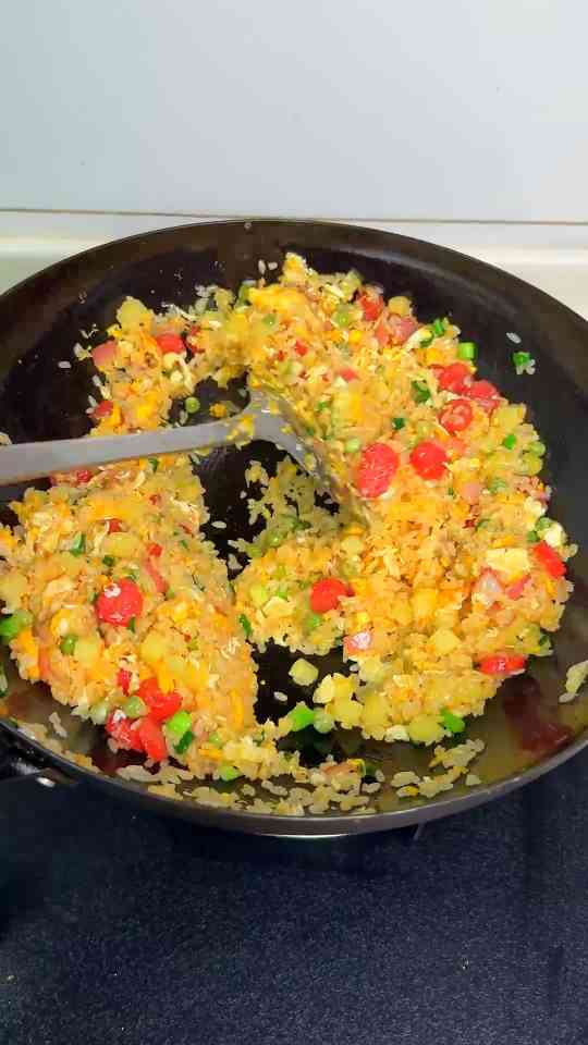 Chinese sausage fried rice with savory wok flavor