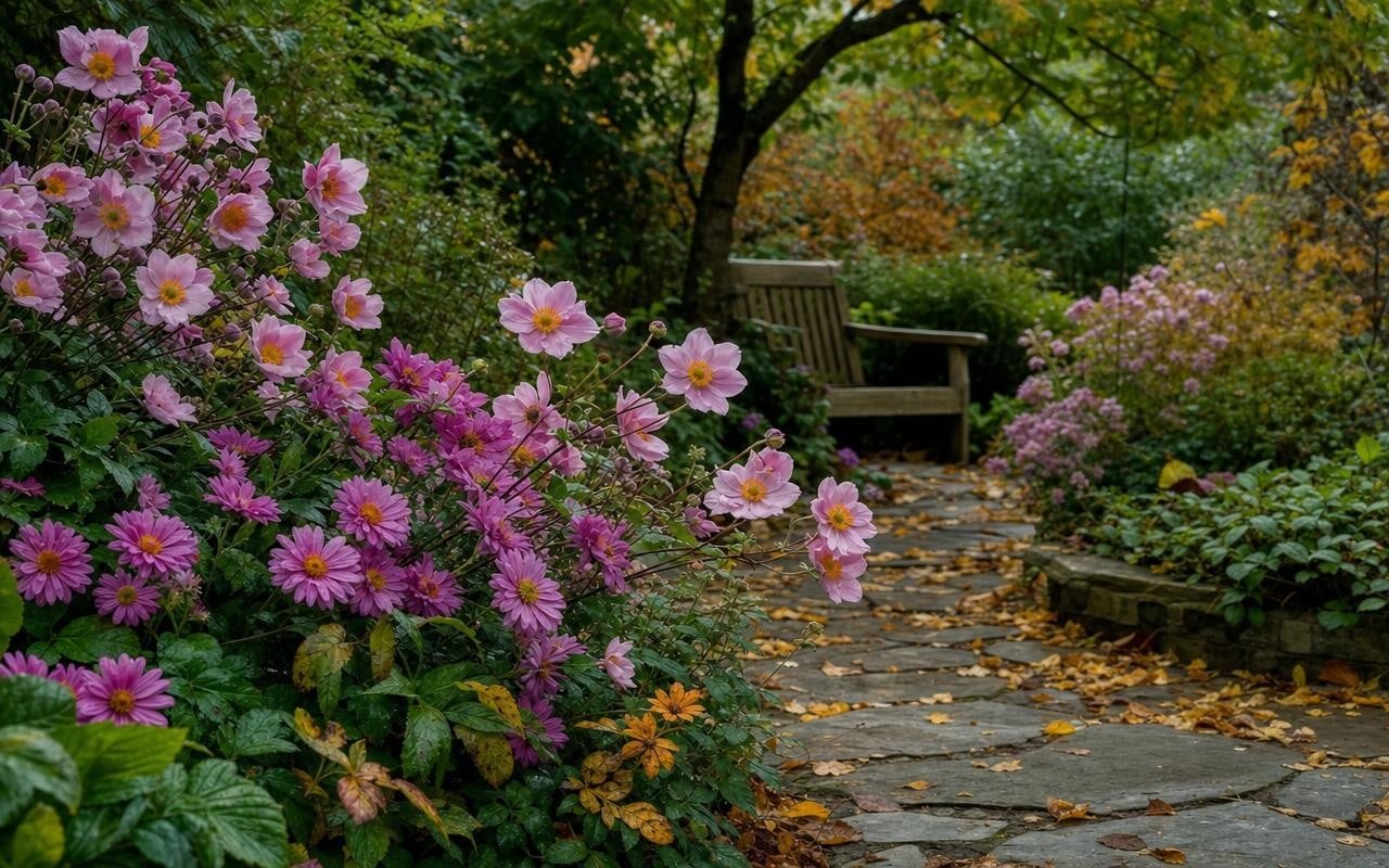 Ce jardin d’automne tout rose fleurit encore quand les autres fanent ...