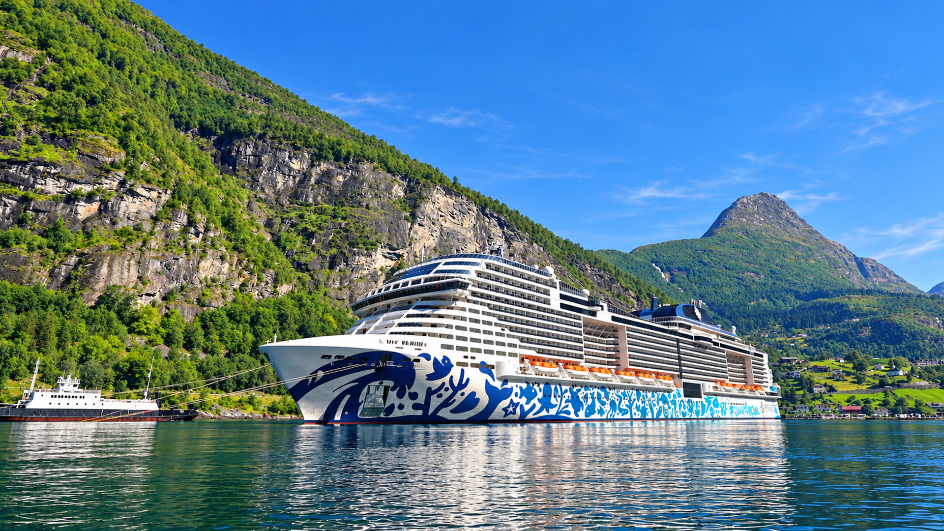Cruising beneath Geirangerfjord's massive cliffs in Norway (4K)