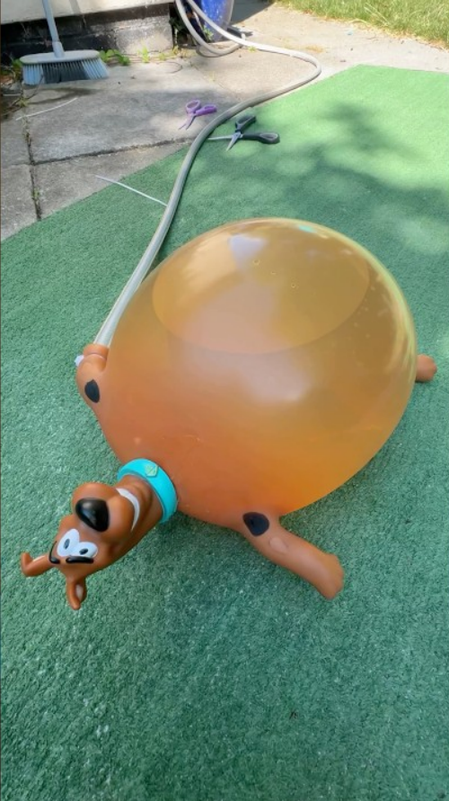 Inflating Scooby Doo until he gets absolutely huge