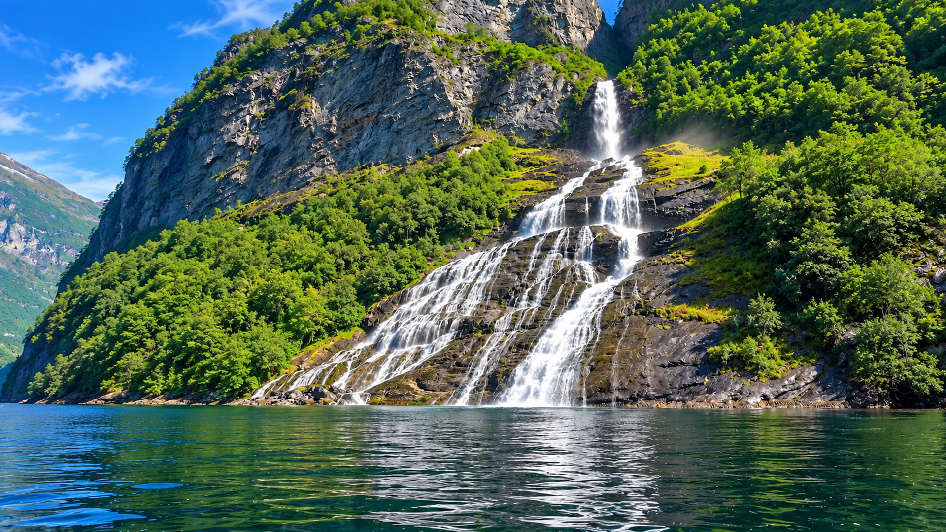 Geirangerfjord Norway boat ride past waterfalls and fjord farms