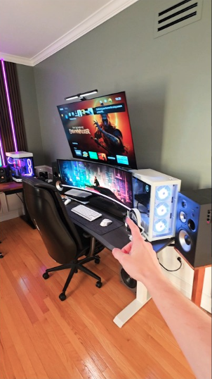 Epic home theater and dual PC gaming setup for the ultimate experience