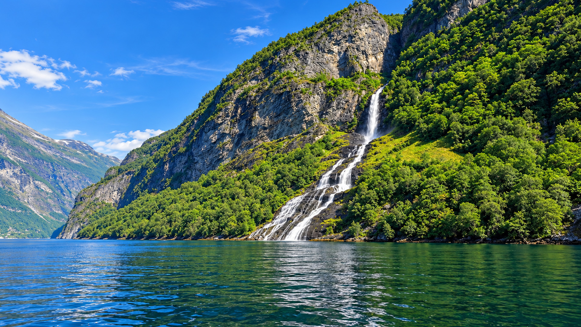 In velocità tra le scogliere e le cascate del Geirangerfjord (4K)