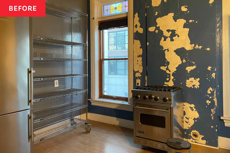 This small kitchen's makeover takes open shelving to a whole new level