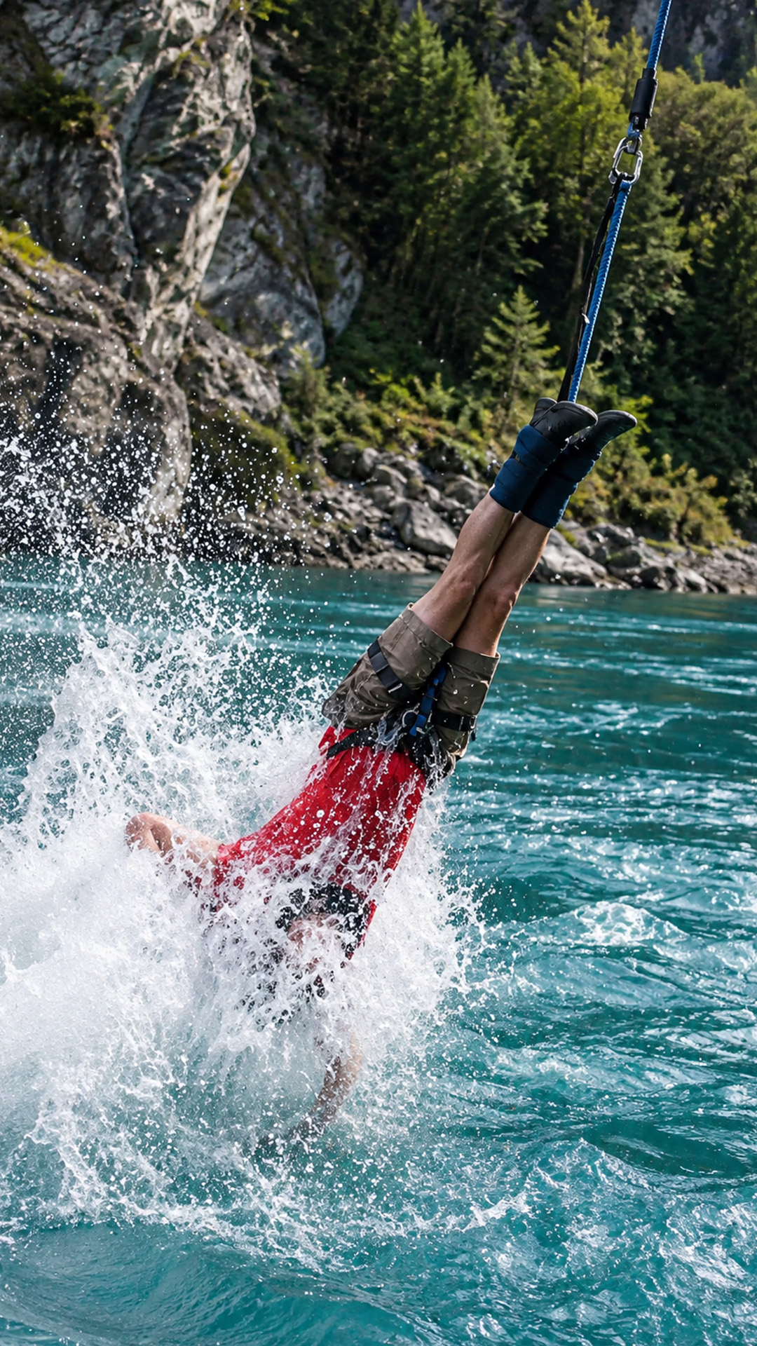 This bungee jump ends with a splash in the river