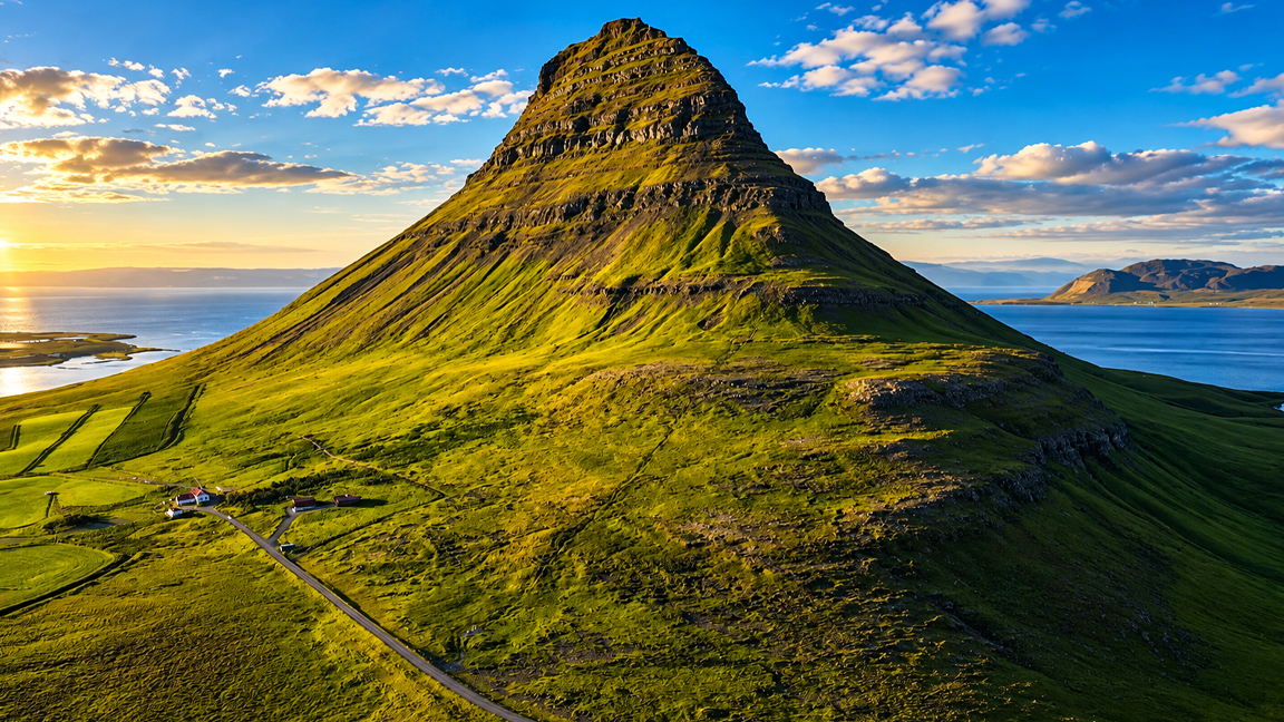Iceland's remarkable pyramid shaped mountain overlooking the Atlantic Ocean
