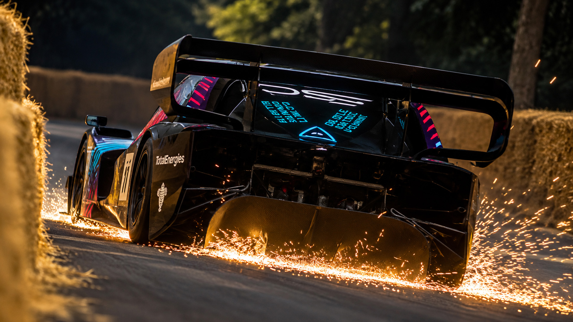 DS Penske Formula E race car sends sparks flying at Goodwood