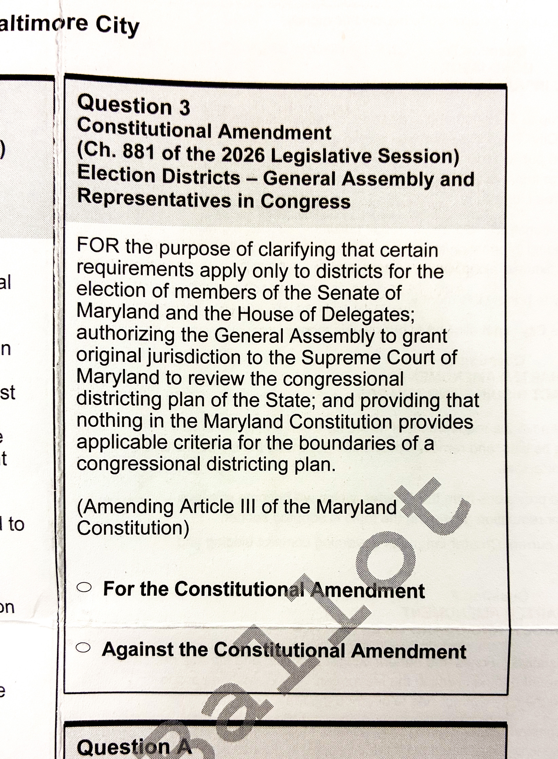 Maryland’s redistricting ballot question lacks guidance on what votes mean