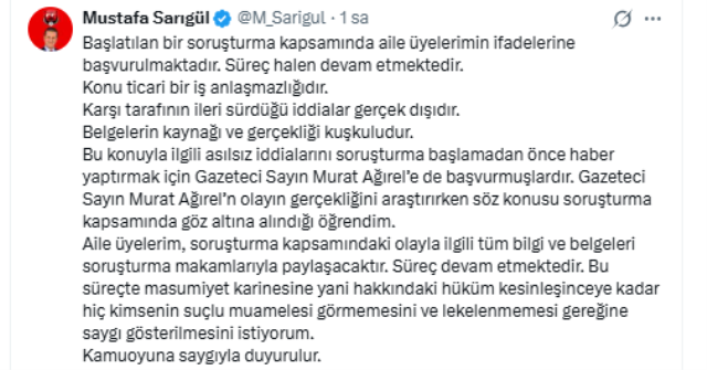 Ailesi gözaltına alınan Mustafa Sarıgül'den ilk açıklama