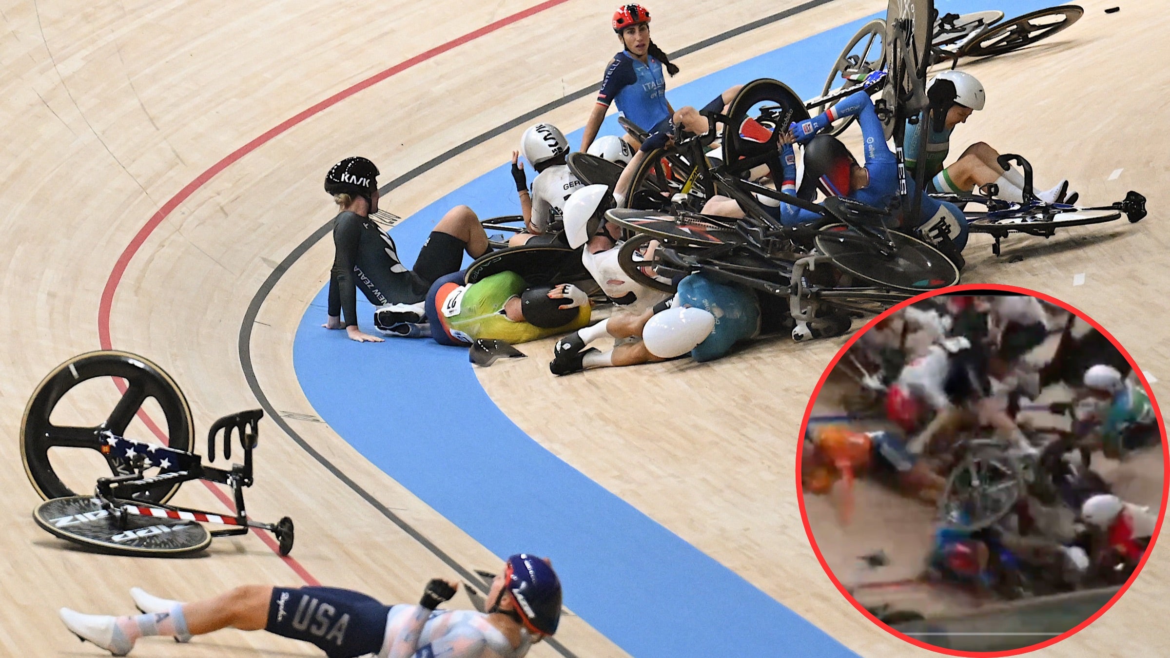 Video: Mass crash decimates women's omnium at UCI Track World Championships