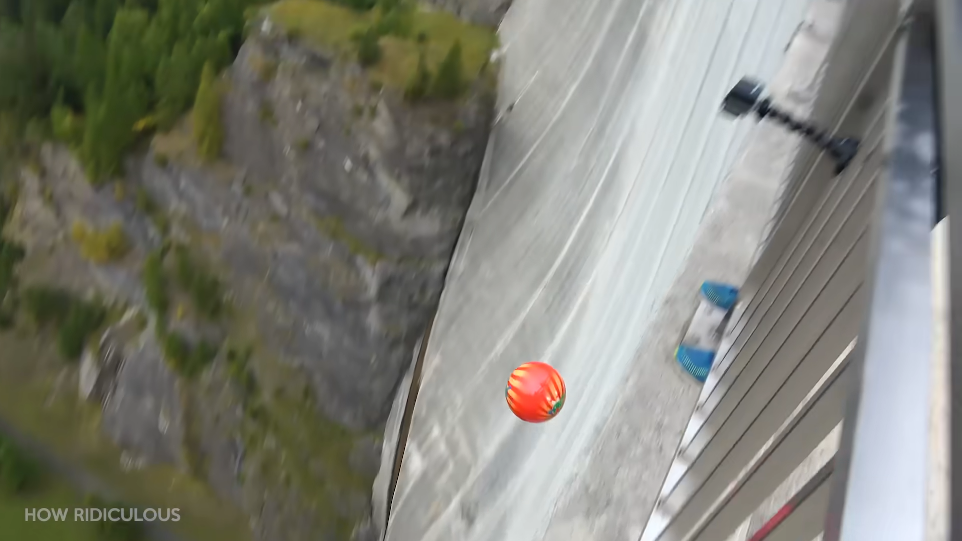 They dropped a bowling ball from a 165-meter dam but kept missing the ...