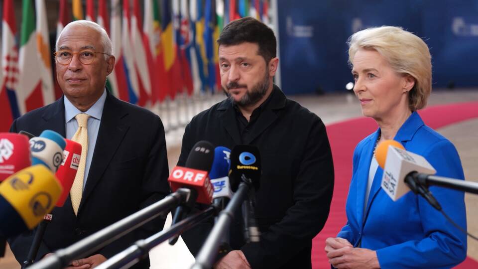 Volodymyr Zelensky speaks as he joins EU leaders for European Council ...